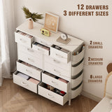 Dresser for Bedroom with 12 Drawers, Tall Dresser Chest of Drawers with Side Pockets