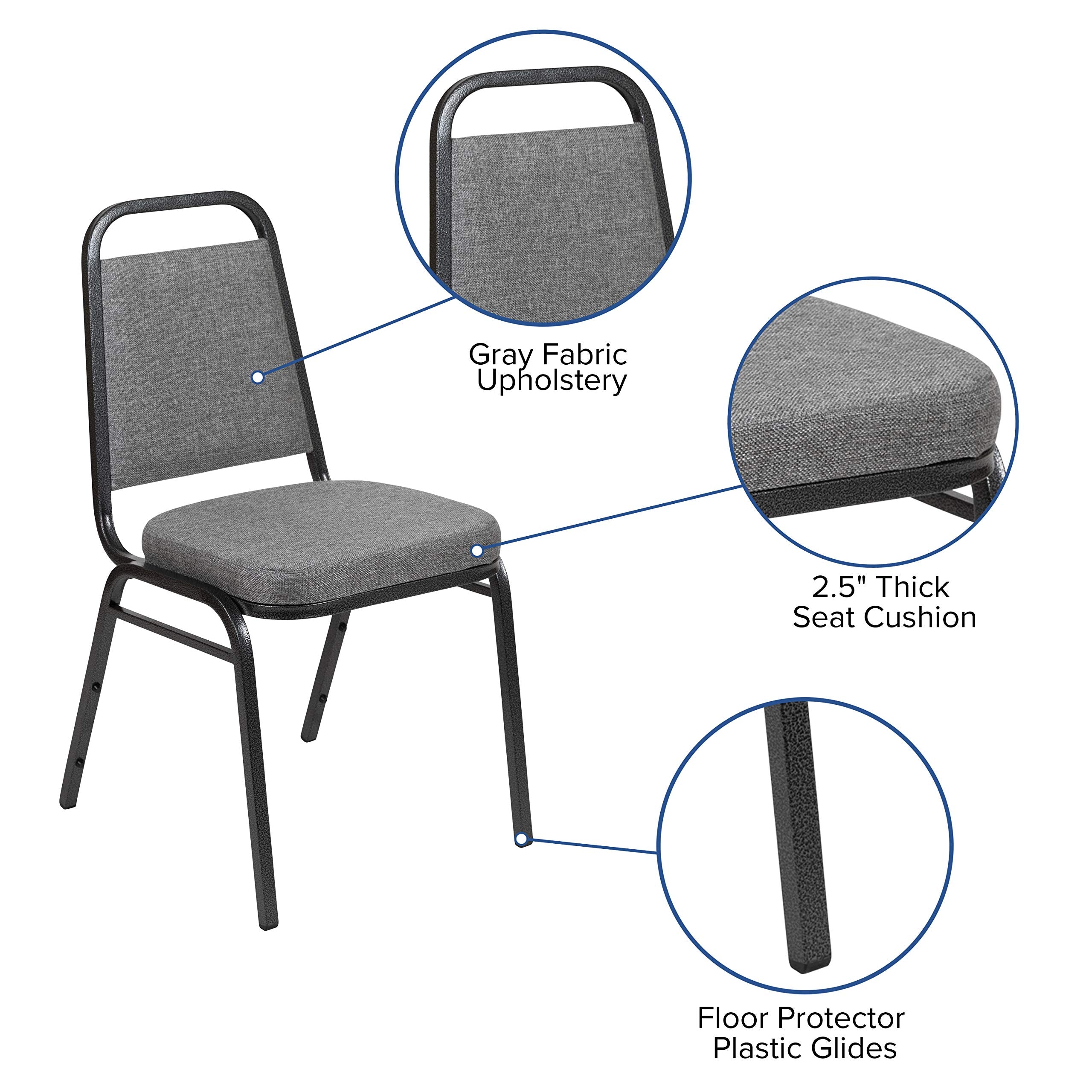 Trapezoidal Back Banquet Stack Chair, 2.5" Seat - Gray Fabric/Silver Vein Frame
