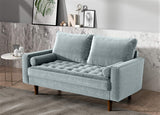 Womble 58 Inch Velvet Loveseat Sofa with Elegant Button Tufted Upholstery, Square Arms, Splayed Wood Legs, Includes Matching Bolster Pillows, Steel Blue