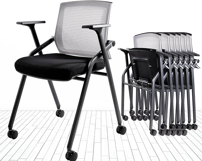 Conference Room Chairs, Folding Office Desk Chair with Lumbar Support and Sliding Armrest,