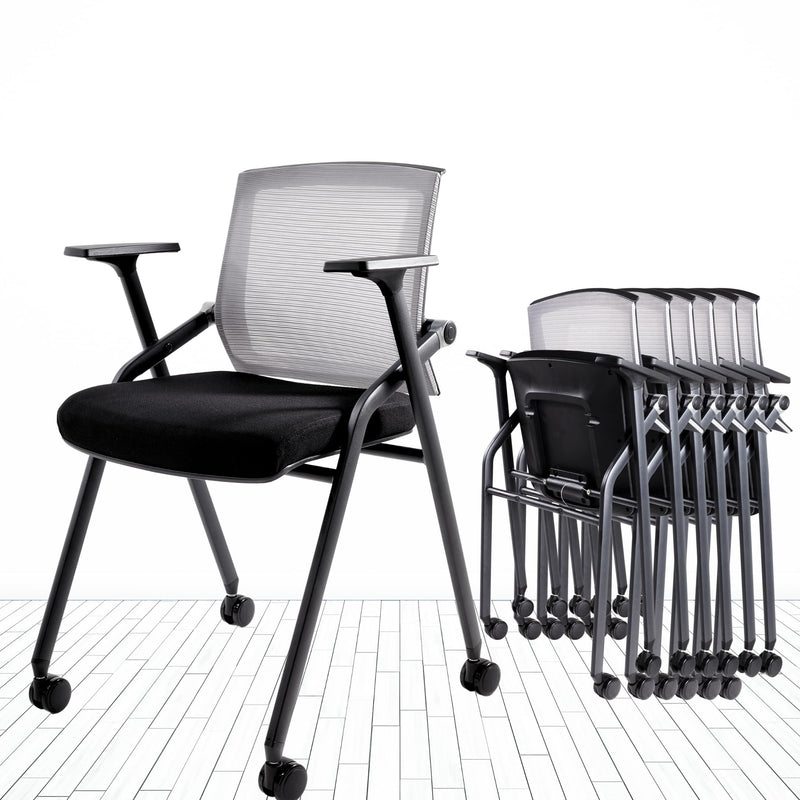 Conference Room Chairs, Folding Office Desk Chair with Lumbar Support and Sliding Armrest,