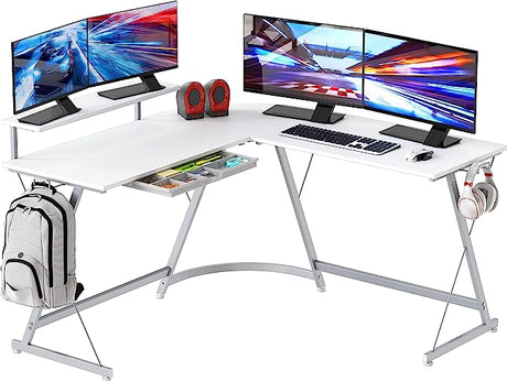 Vista L-Shape Desk with Monitor Stand, Cherry