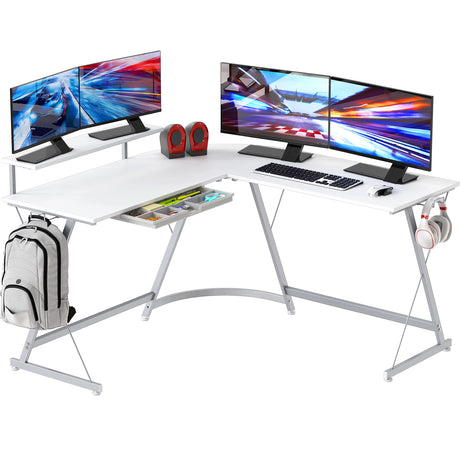 Vista L-Shape Desk with Monitor Stand, Cherry