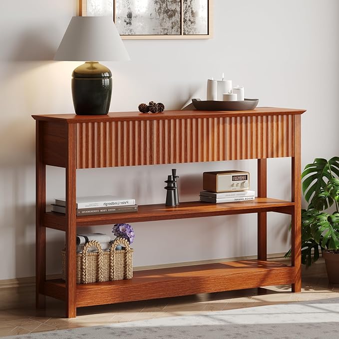 47" Fluted Console Table with 3 Drawers, Narrow Long Entryway Tables
