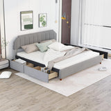 King Size Upholstered Platform Bed with Headboard, 4 Storage Drawers, and Support Legs,