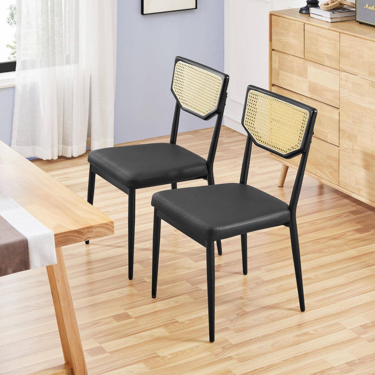 Dining Chairs，Rattan Dining Chairs Set of 6 Black Kitchen Dining Chairs