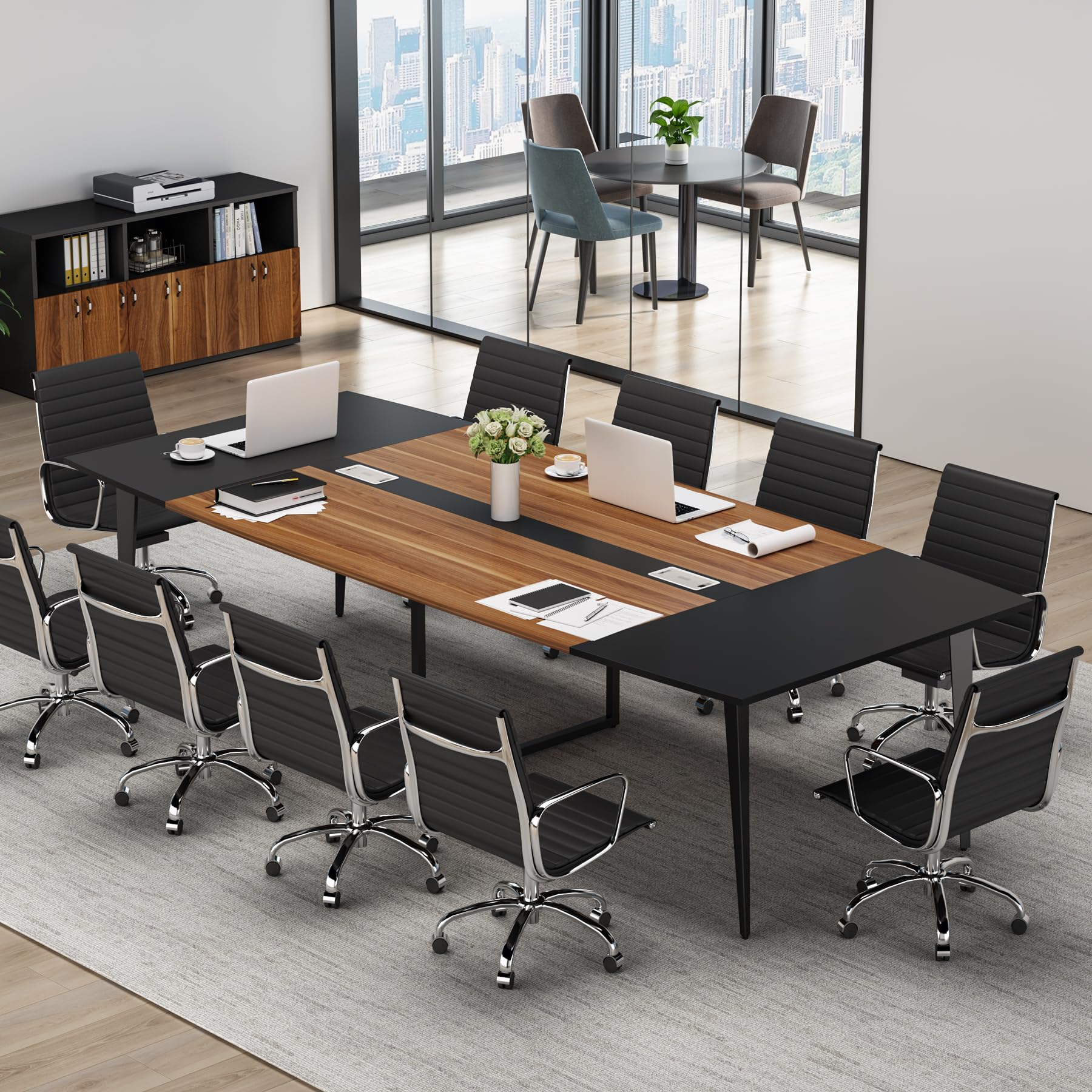 8FT Conference Table, 94.48L x 47.24W x 29.52H Inches Boat Shaped Meeting Table