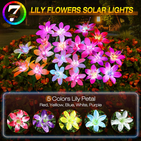 Solar Garden Lights Outdoor 5 Pack, 5 Colors Lily Flowers & 7-Color