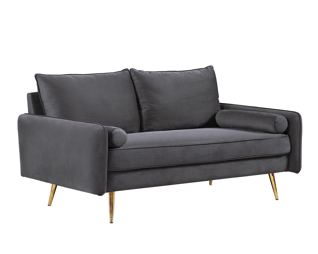 Kent Modern Loveseat, European Style Velvet Living Room Furniture with Tapered Legs, Vintage Flair, and Sleek Design, Grey