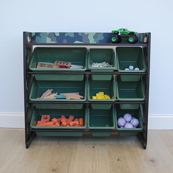 Natural Wood/White Toy Organizer with Shelf and 9 Storage Bins