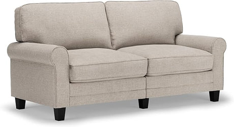 Copenhagen Rolled Arm, Easy Care Polyester, Soft Pillow Back, Pocket Coil Seat Cushions, Removable Covers, Loveseat or Couch for Small Spaces, Living Rooms or Bedrooms, 78" Sofa, Cream