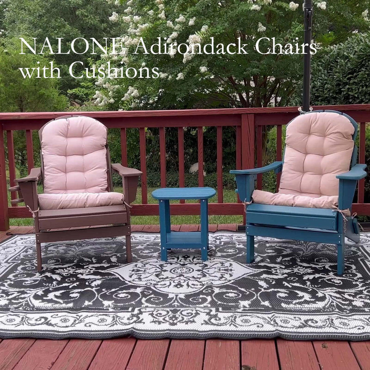 Folding Adirondack Chairs Set of 2 with Cushion with Cup Holde