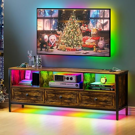 RGB TV Stand with 24 Color Lights,55’’ to 70 Inches Televisions with Wireless Charging Station