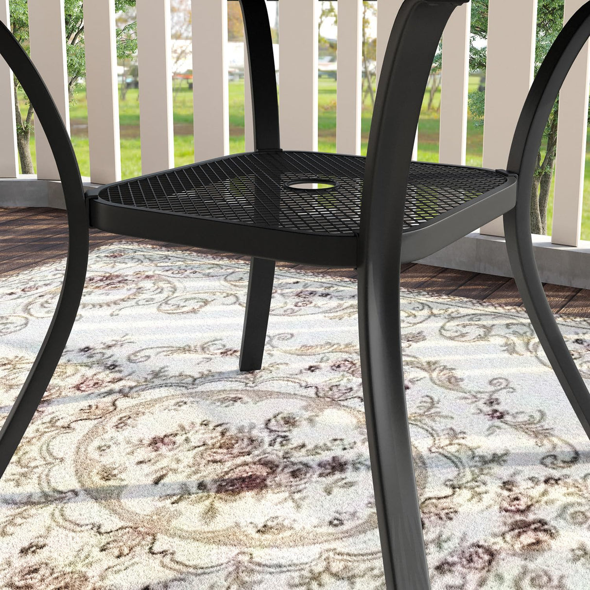 Metal Patio Dining Table for 4, 42" Grey Wood-Like Outdoor Round Table