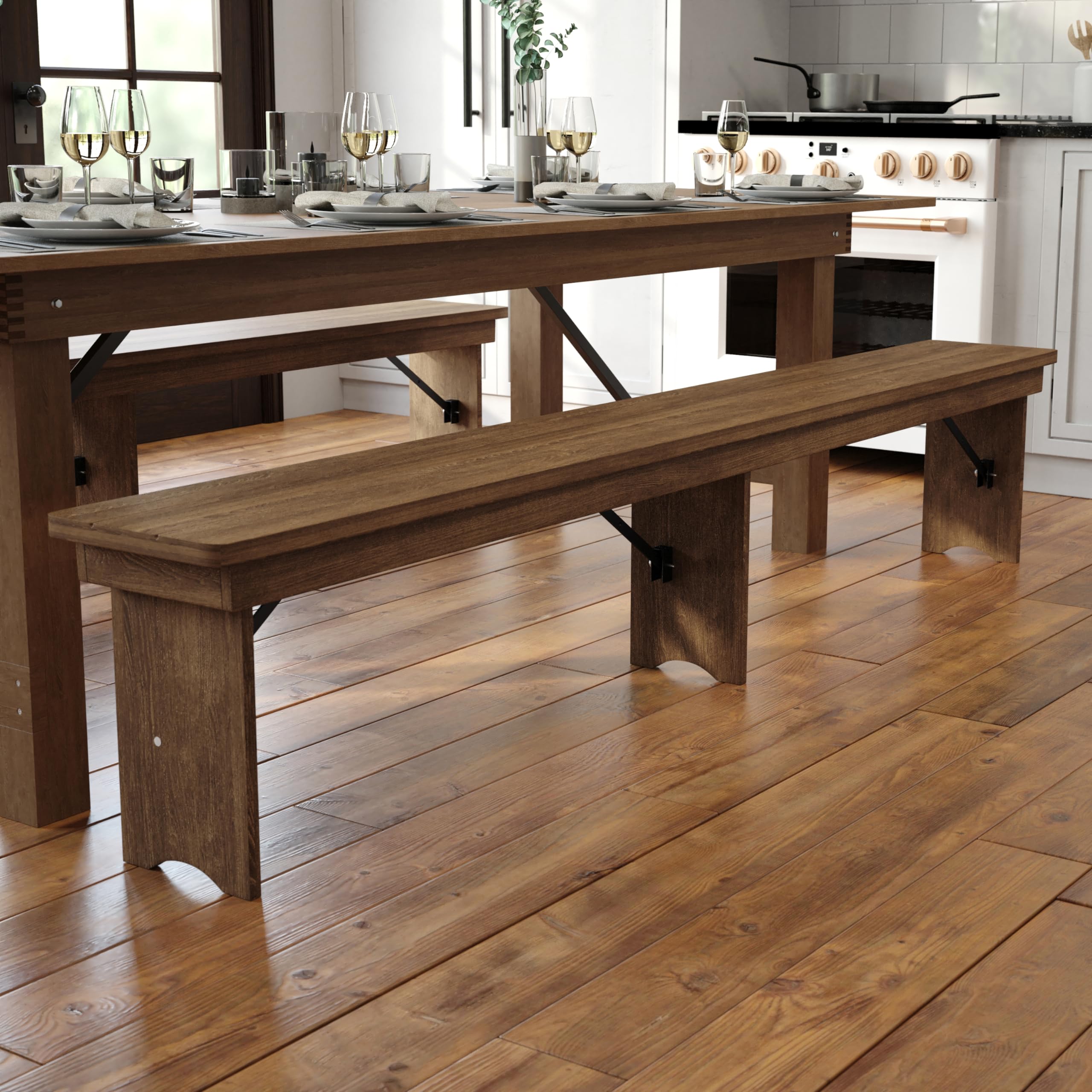 Hercules Series 8' x 12' Commercial Grade Rustic Solid Pine Folding Bench