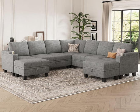 Modular Sectional Sofa Couch with Storage U Shape Convertible Corner Couches for Living Room Dark Grey Couch