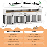 95" Dog Crate Furniture with Storage - 3-Room Wooden Kennel TV Stand
