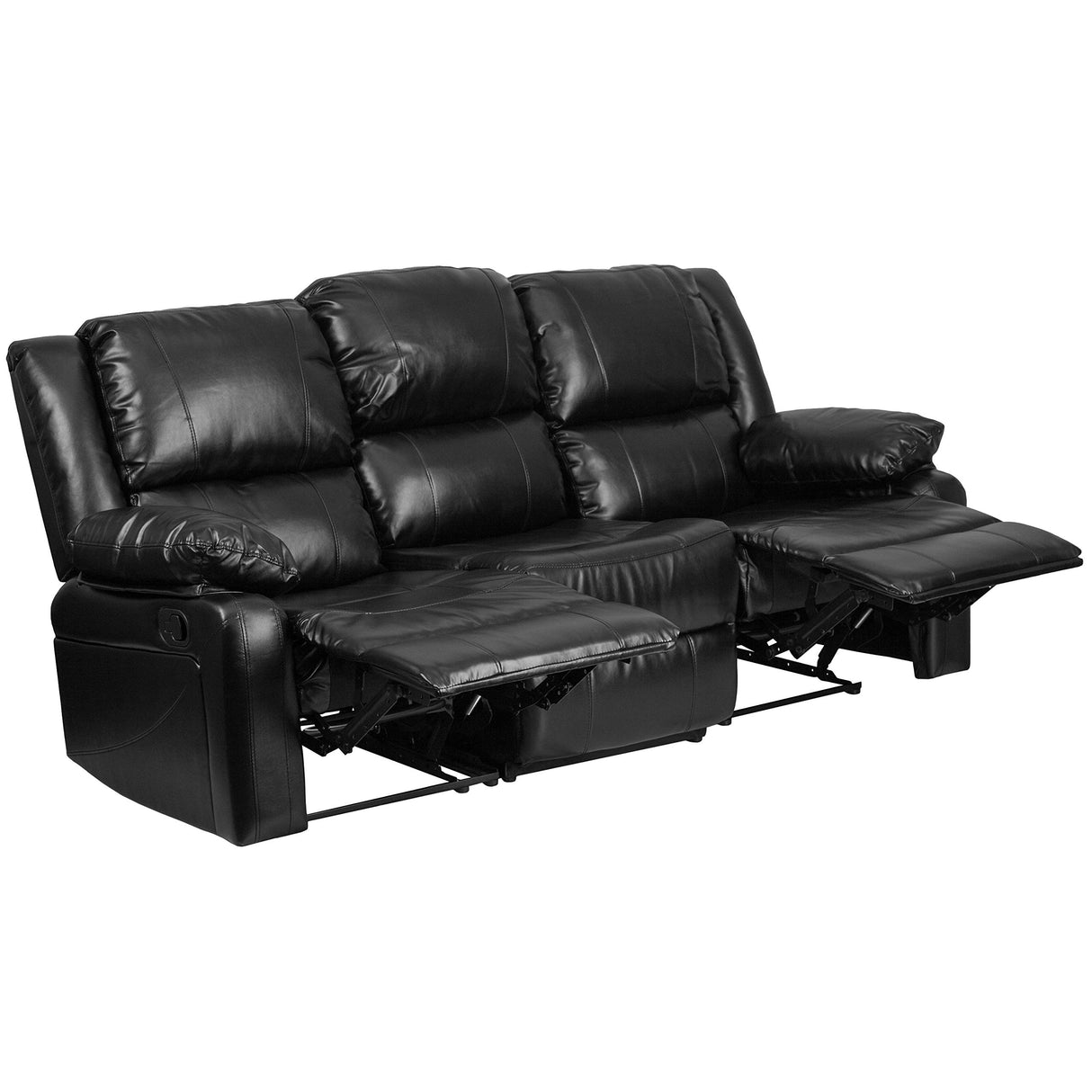 Series Black LeatherSoft Sofa with Two Built-In Recliners