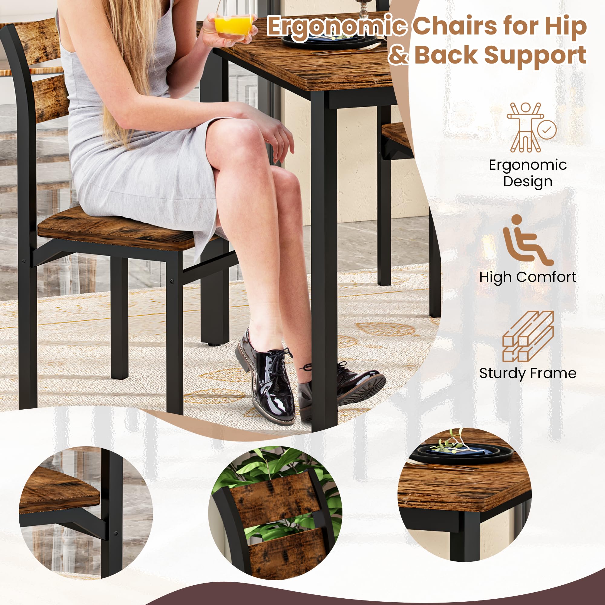 5-Piece Farmhouse Dining Table Set for 4