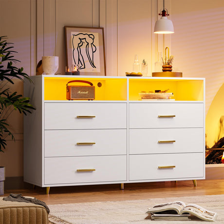 Dresser, Dresser for Bedroom, White Dresser with LED, Wood Dressers & Chests