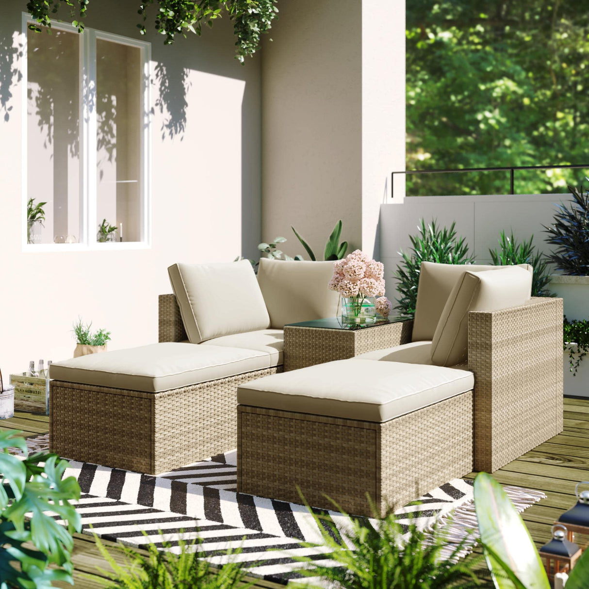 4-Piece Outdoor Patio Furniture Set Garden Wicker Rattan Sectional Sofa Set