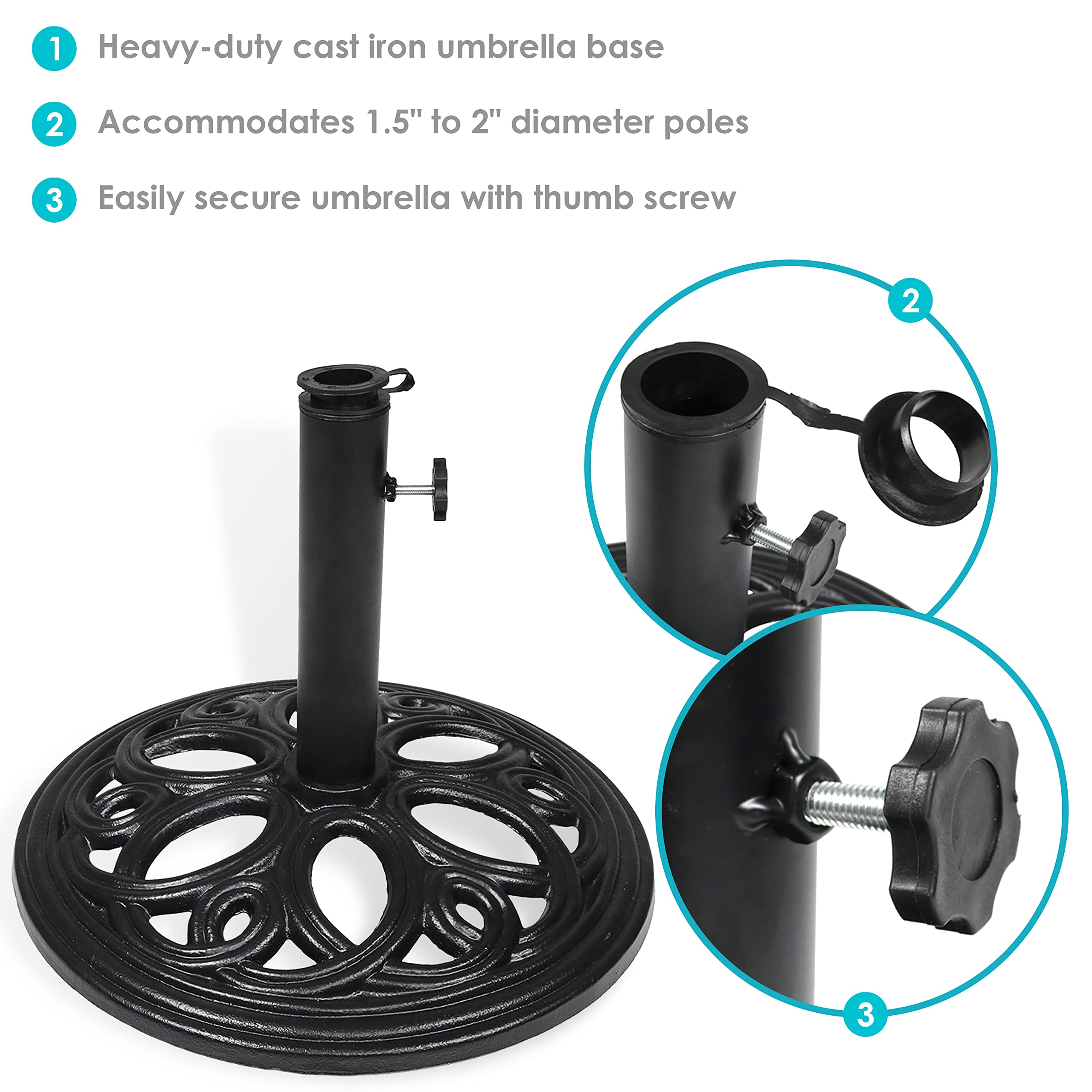 Cast Iron Patio Umbrella Base Stand - Black - 18-Inch Diameter