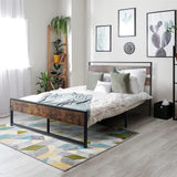 with Wooden Headboard and Footboard, Metal Platform Bed with Premium Steel Frame,