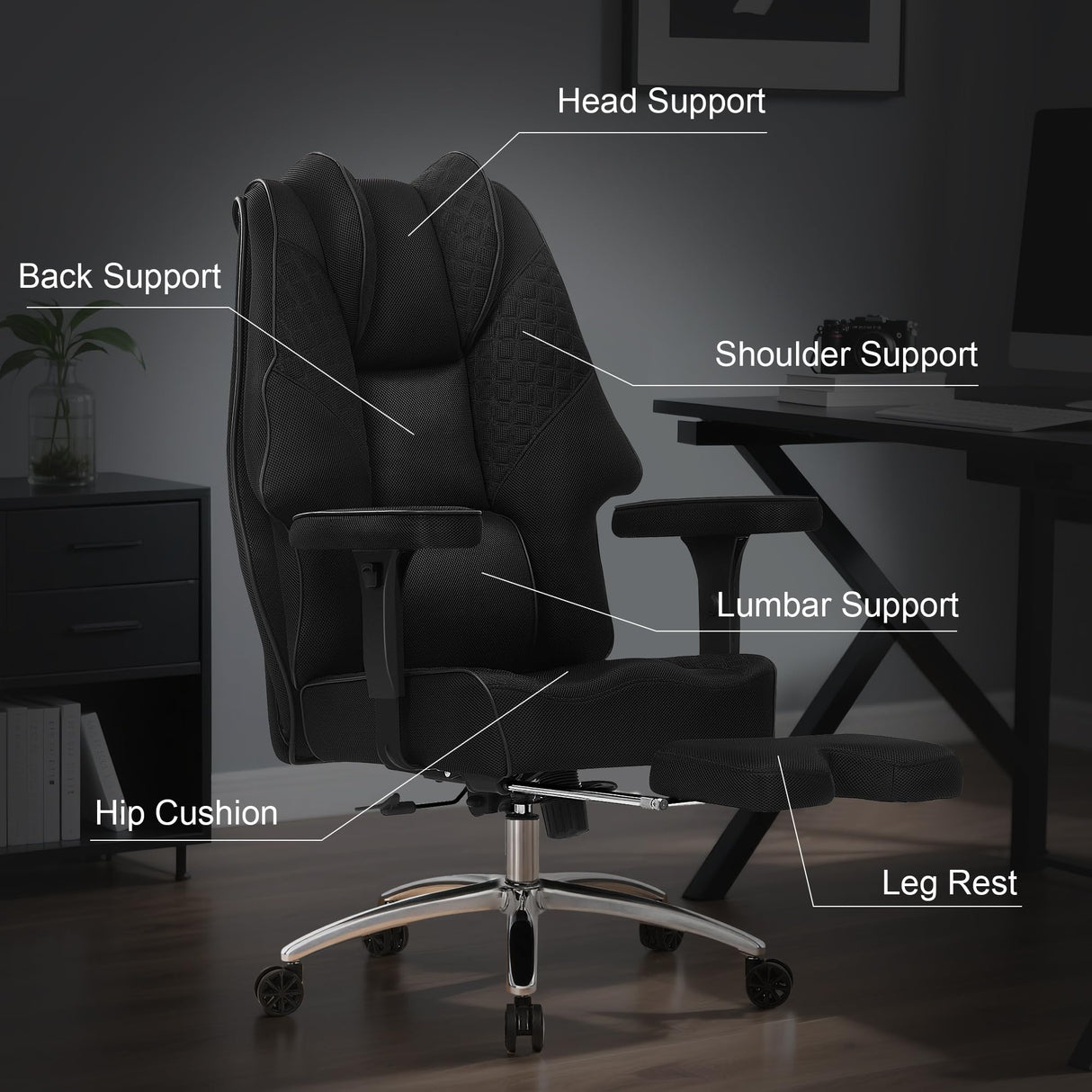 Big and Tall Office Chair 400lbs - Mesh High Back with Footrest