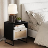 Mina Rattan Wood End Side Accent Table Nightstand with Storage for Living Room