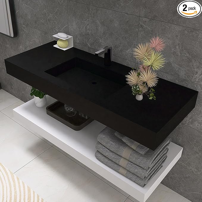 47"x19" Wall Mount Bathroom Vanity ，Bathroom Vanities with Sink Black Stone Resin