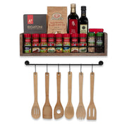William Wall Mount Floating Shelf with Rail and Hooks | Farmhouse Design 20 Inch Torched