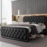 Queen Size Bed Frame, Heavy Duty Bed Frame with Faux Leather Headboard