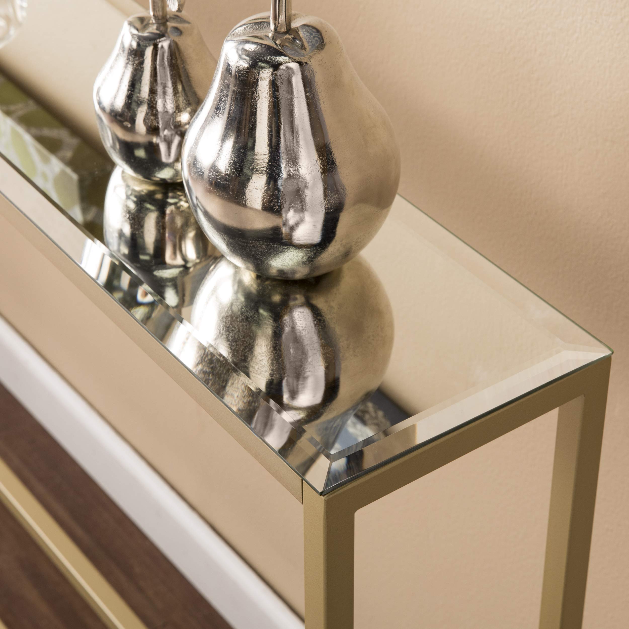 Darrin Narrow Mirrored Top Console Table, 56", Metallic Gold