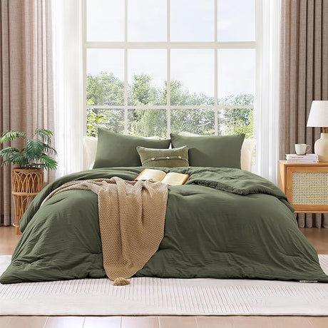 Queen Size Comforter Sets, Sage Green 3 Piece Soft Fluffy Queen Comforter Set