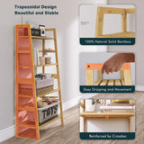 Tall Narrow Bookshelf and 4 Tier Ladder Shelf, Bamboo Bookcase Freestanding Bathroom Shelf