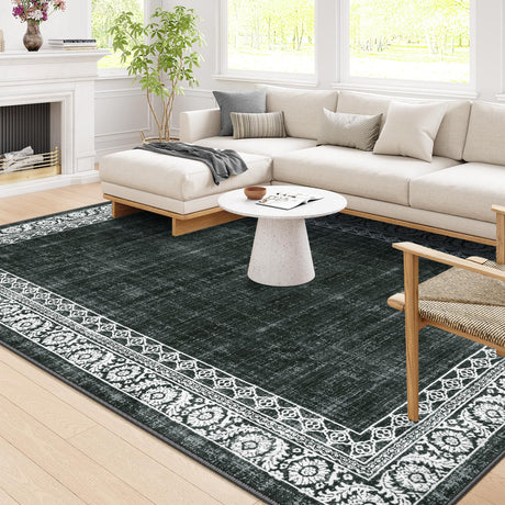 Washable 8x10 Area Rugs Black Rugs for Living Room,Large Soft Rug for Bedroom Non