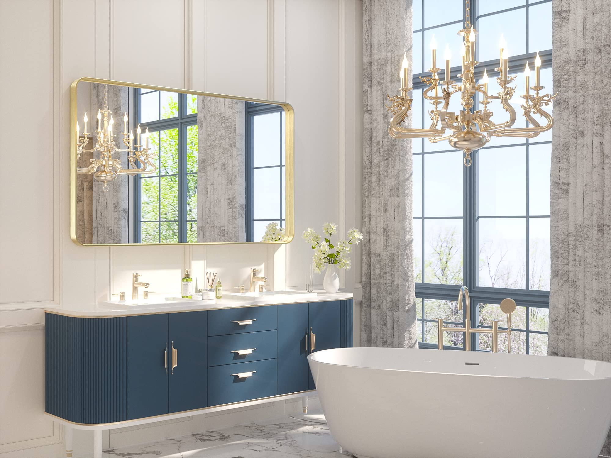 Bathroom Mirror, Brushed Gold Metal Framed Wall Mounted Mirrors