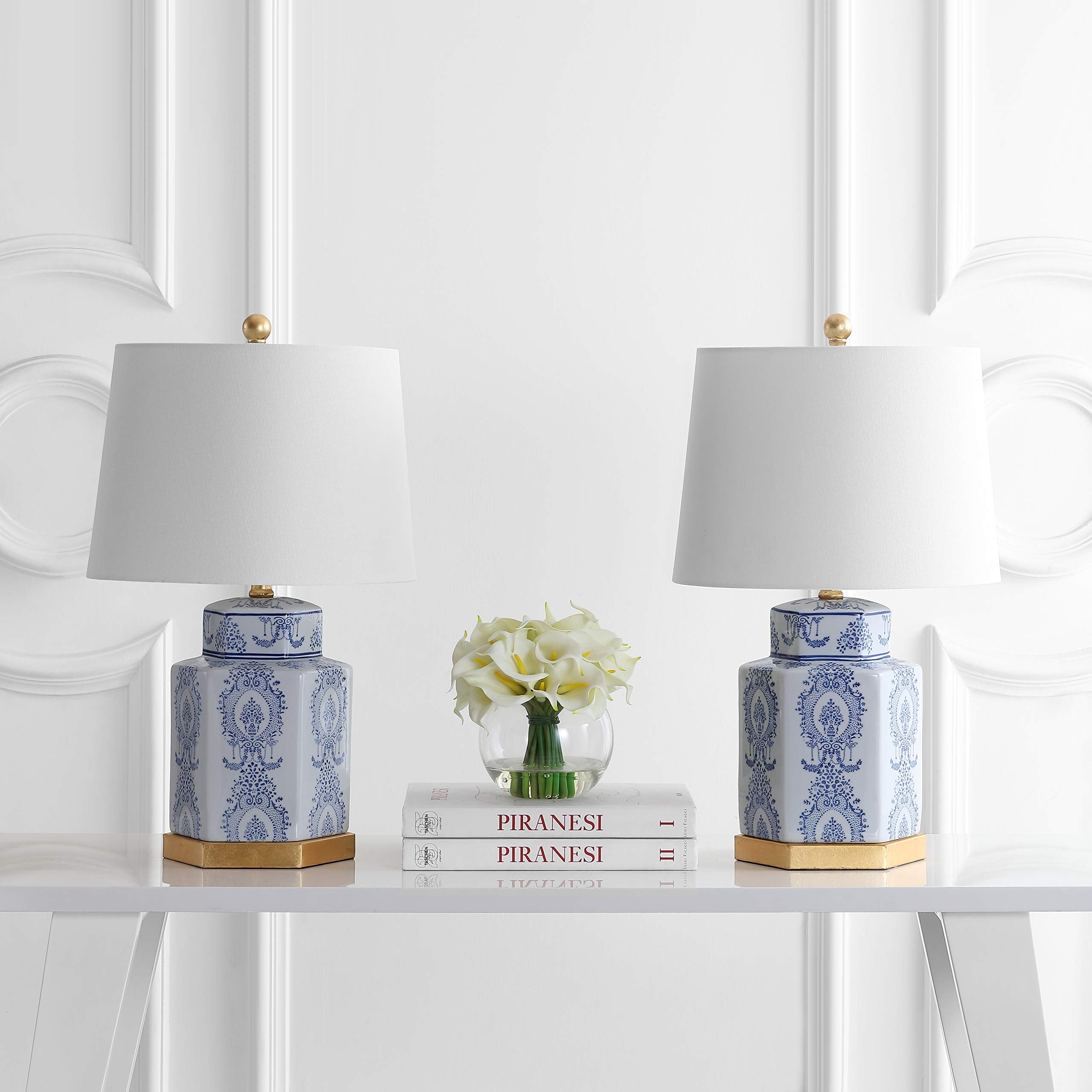 Bodin Blue & White Table Lamp Set of 2 - 23 Inch Ceramic Nightstand Lamps with LED Bulbs