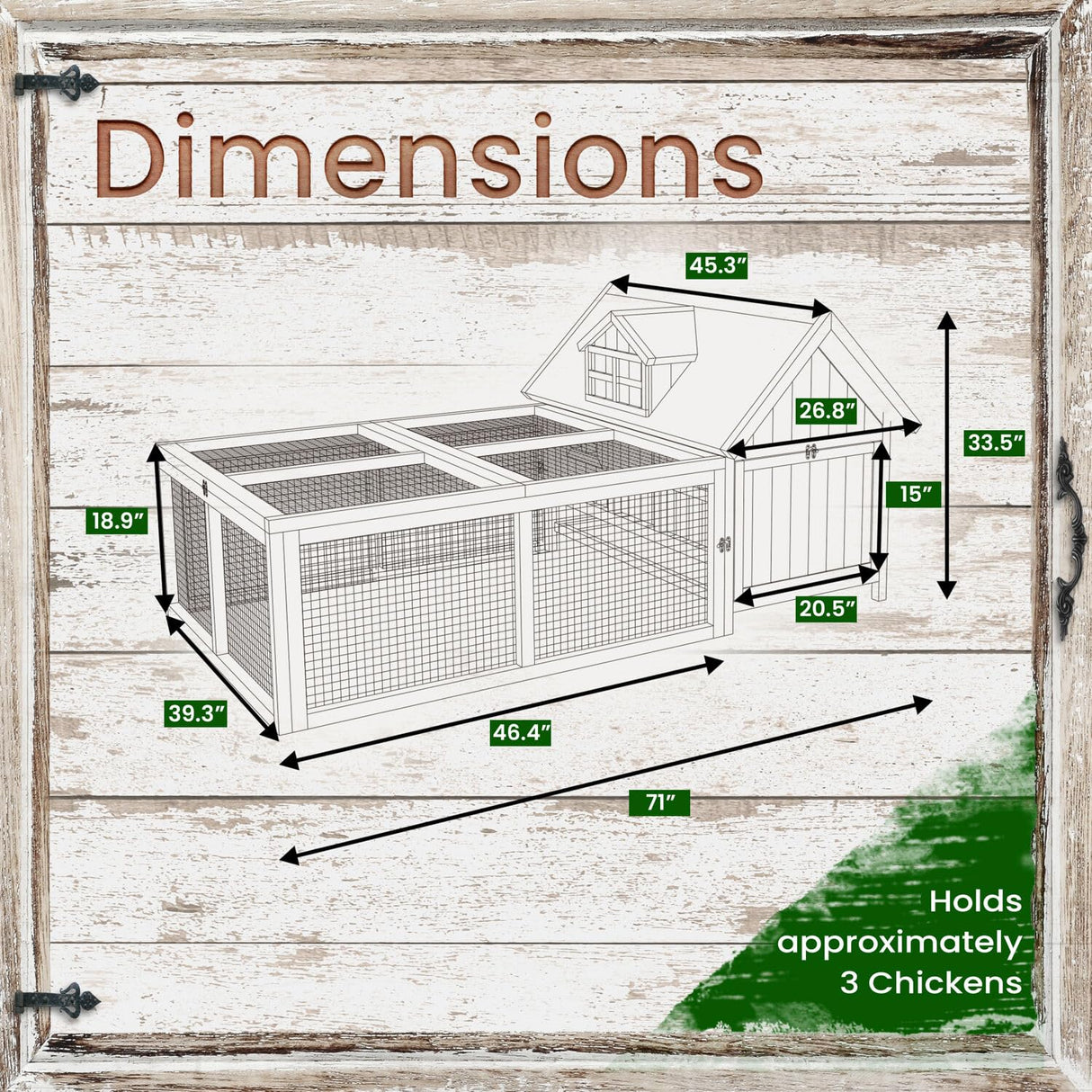 Outdoor Wooden Chicken Coop with Ramp, Large Wire Mesh Chicken Run