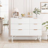 White Dresser, 6 Drawer Double Dresser with Deep Drawers and Metal Handles