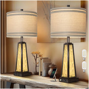 28" Rustic Table Lamp Set of 2 with Night Light, Farmhouse Bedside Lamps with USB,