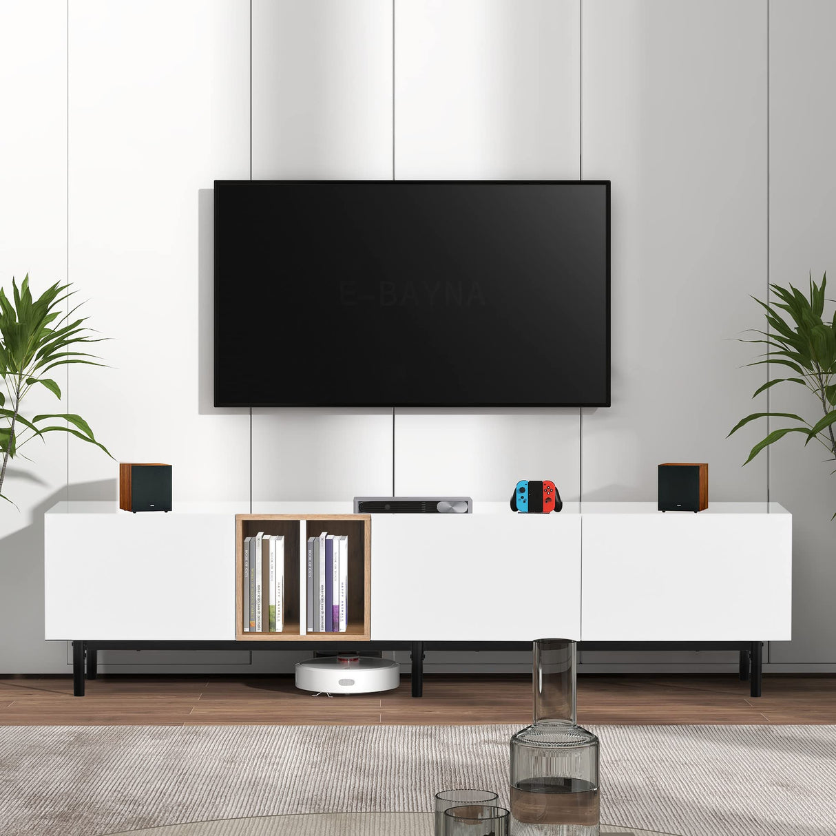Modern TV Stand for 80’’ TV with 3 Doors, Media Console Table