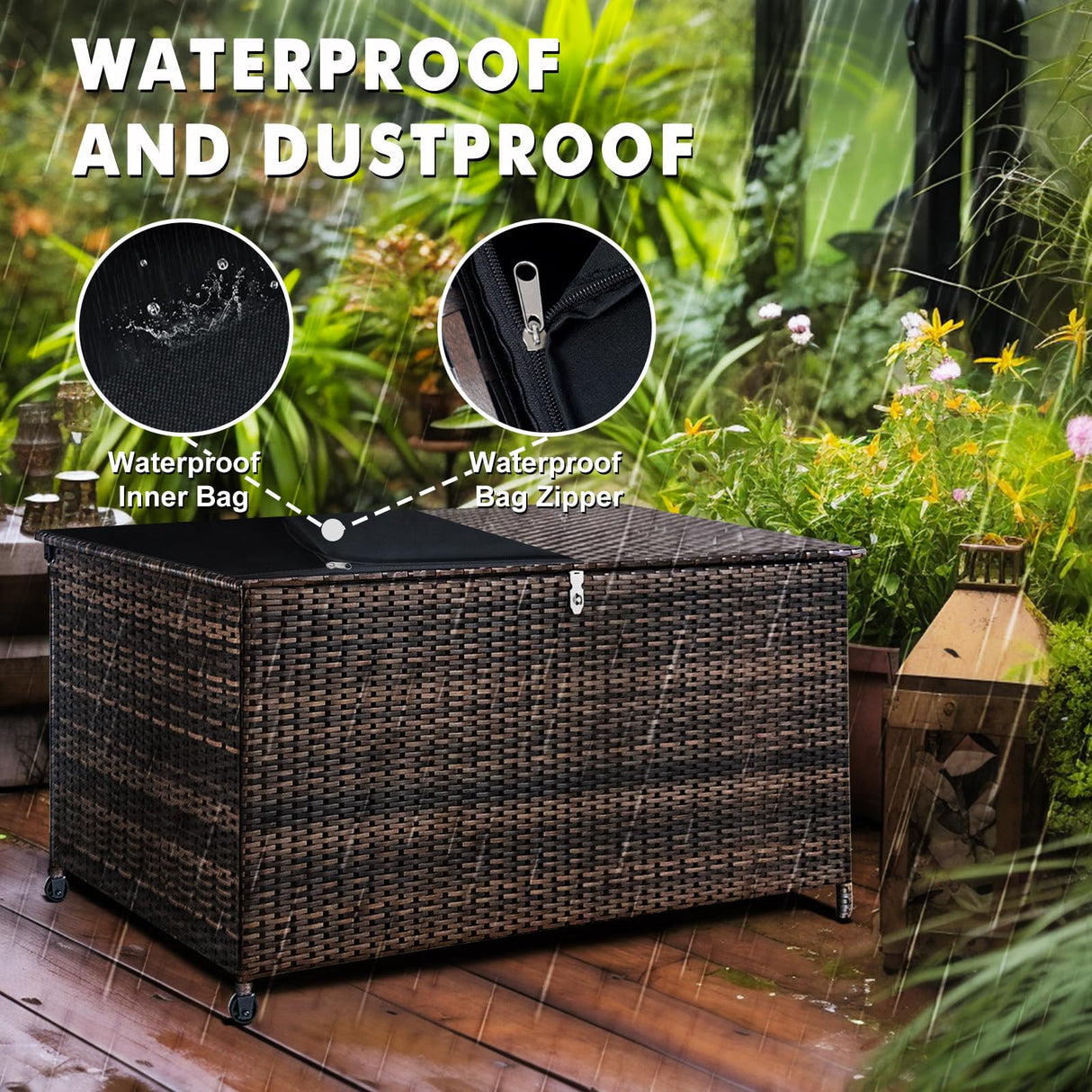 Outdoor Storage Box, 120 Gallon Waterproof Resin Wicker Deck Box for Patio Garden