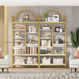 Bookshelf 4 Tiers with 4 Hooks, Triple Bookcase with Open Display Shelves