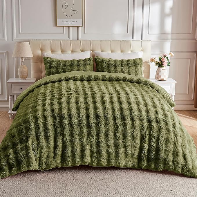 Fluffy Comforter Cover Set-Rabbit Fluff Faux Fur Duvet Cover Queen Size