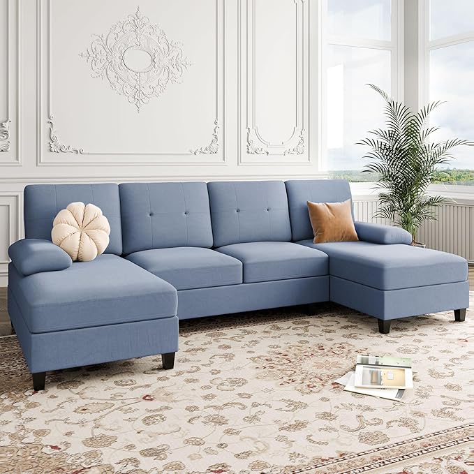 Sofa Couch, U-Shaped Sofa Couch with Double Chaise, 4-Seat Sleeper Sofa Couch