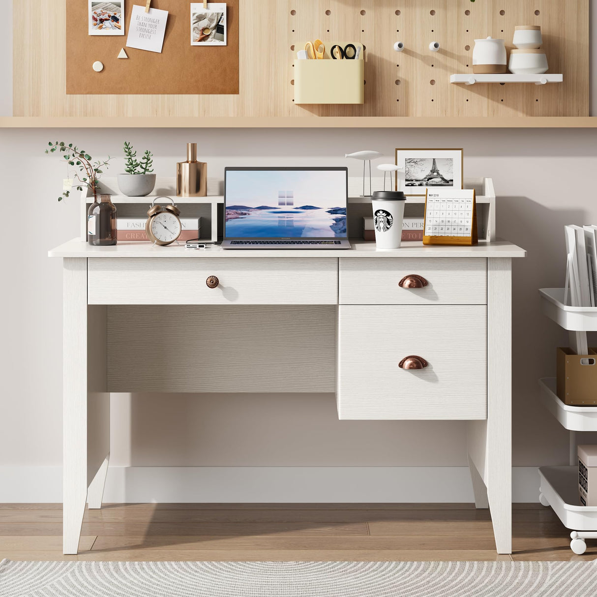 Computer Desk with USB Charging Port and Storage Drawers, Writing Study Table