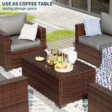 Outdoor Storage Table Patio Coffee Table All Weather Wicker Side Table