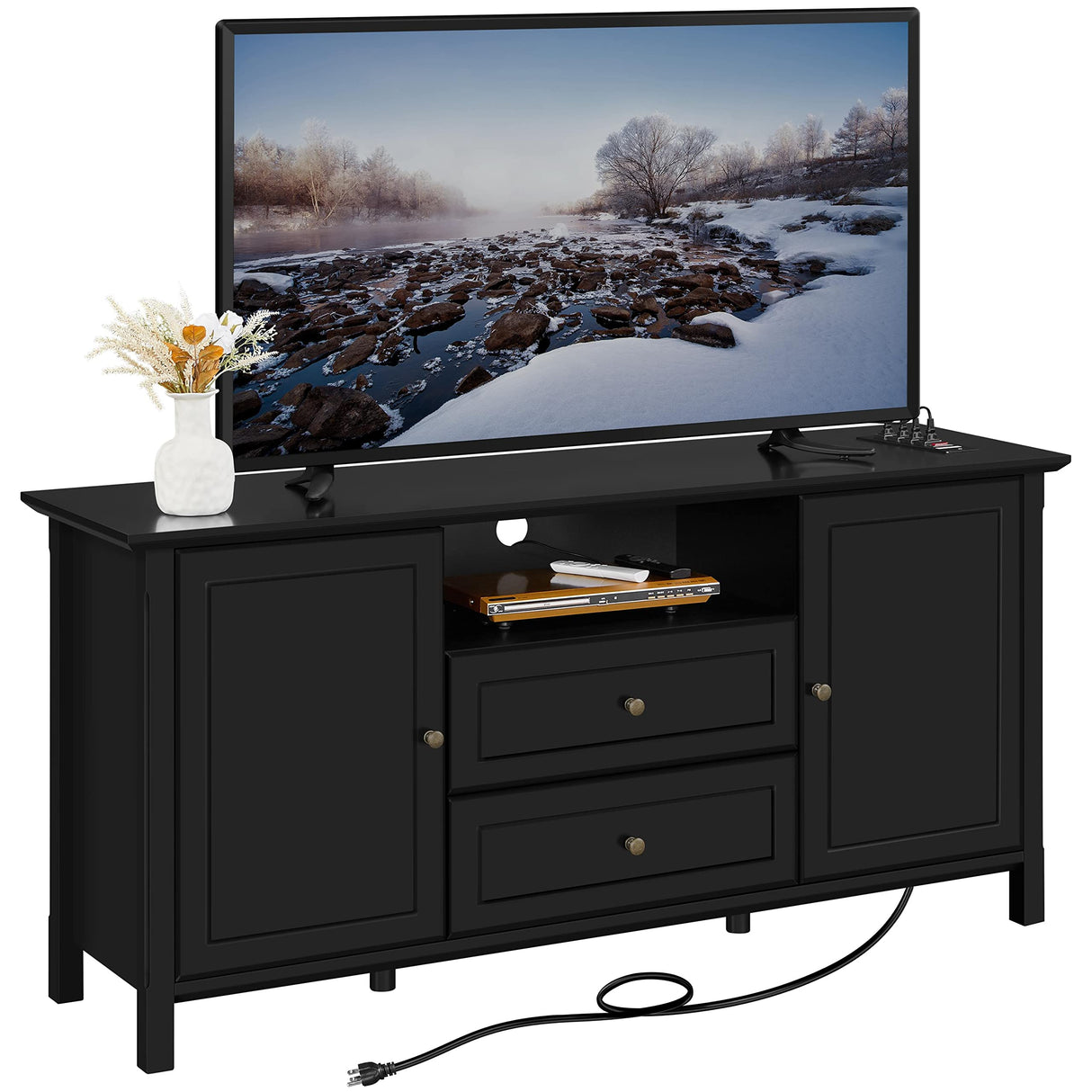 Black TV Stand with Drawers for TVs up to 65 Inch, Media Entertainment Center