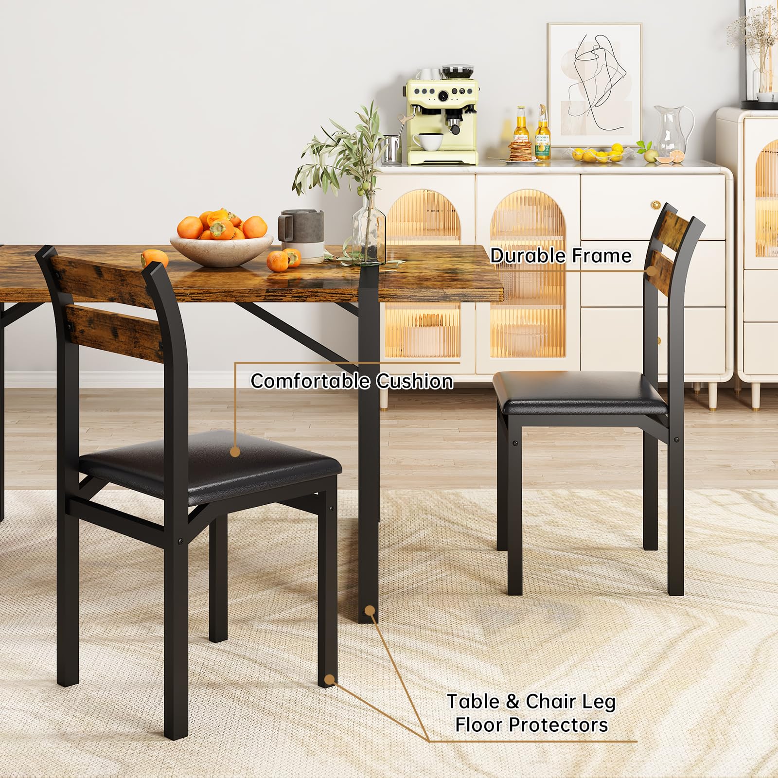 7-Piece Dining Table Set with Upholstered Chairs - 55" Farmhouse Style